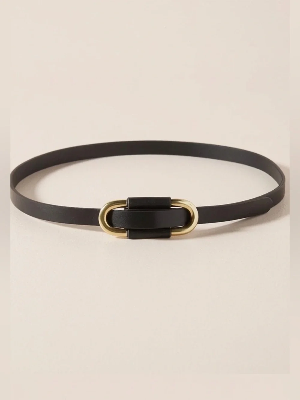 Anthropologie The Blake Skinny Belt Black Belt with Gold-Tone Link Size Large